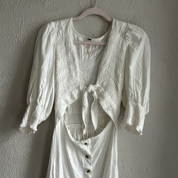 Free People Women's White Button Front Wrap Maxi Dress Medium Boho Fairy Beach - Picture 5 of 10